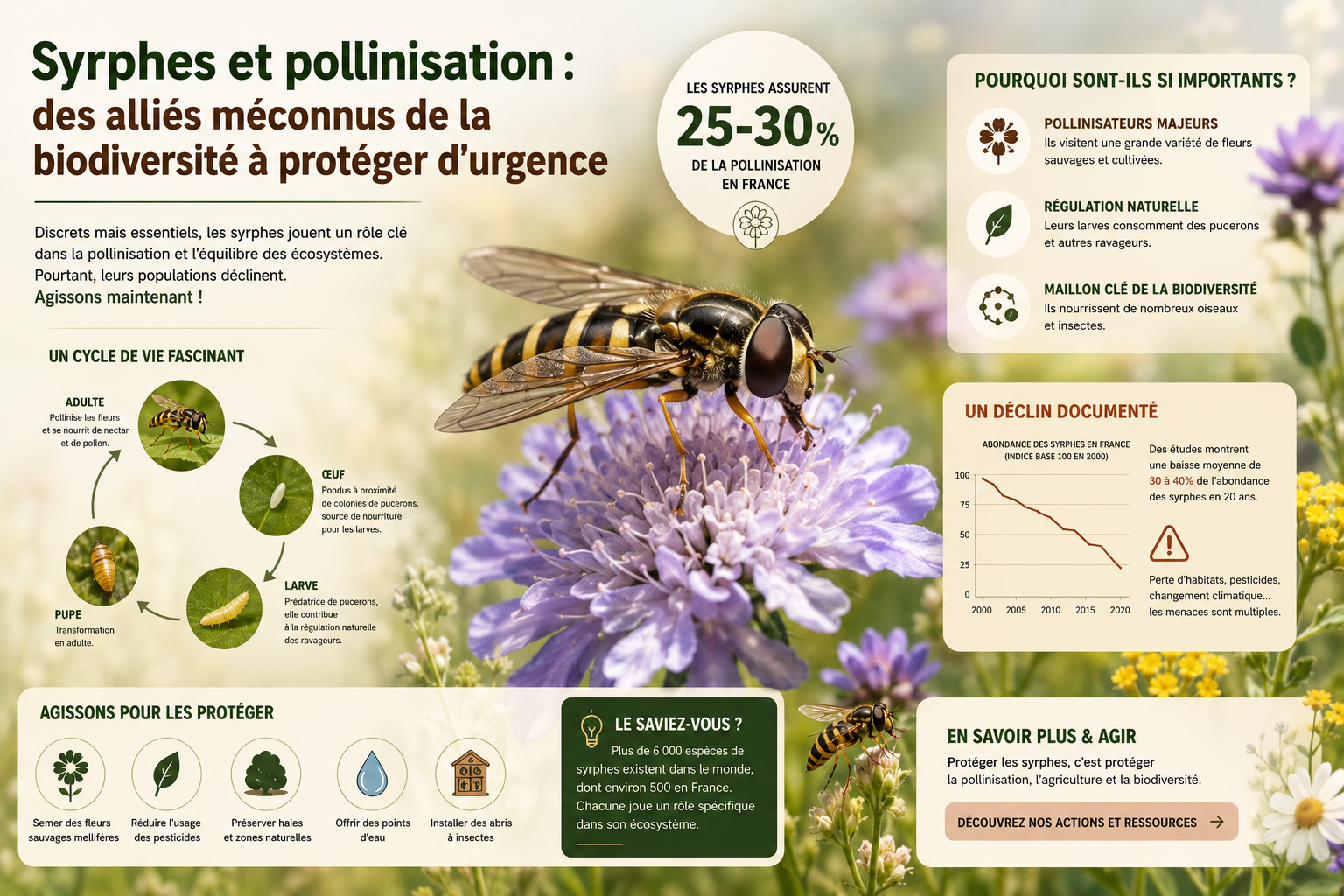 Syrphes et pollinisation : des alliés méconnus de la biodiversité à protéger d'urgence