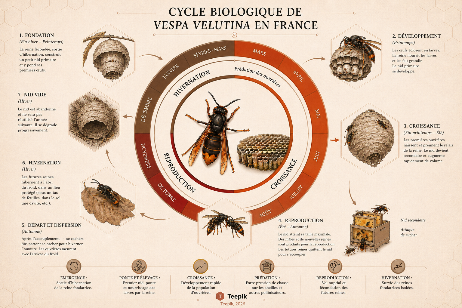 Le cycle de vie du frelon asiatique : de la fondatrice à la colonie